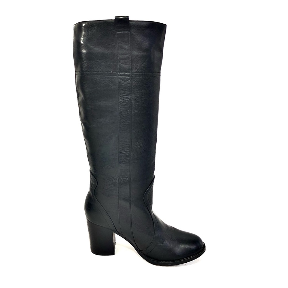 Steve Madden Black Leather Knee-High Heeled Boots - Picture 10 of 12